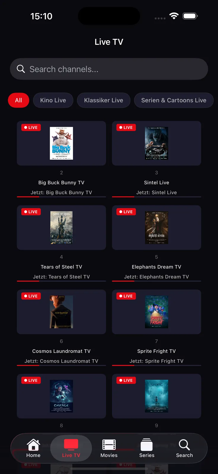 TELOS IPTV on iPhone: Live TV with the demo catalogue (free licences)